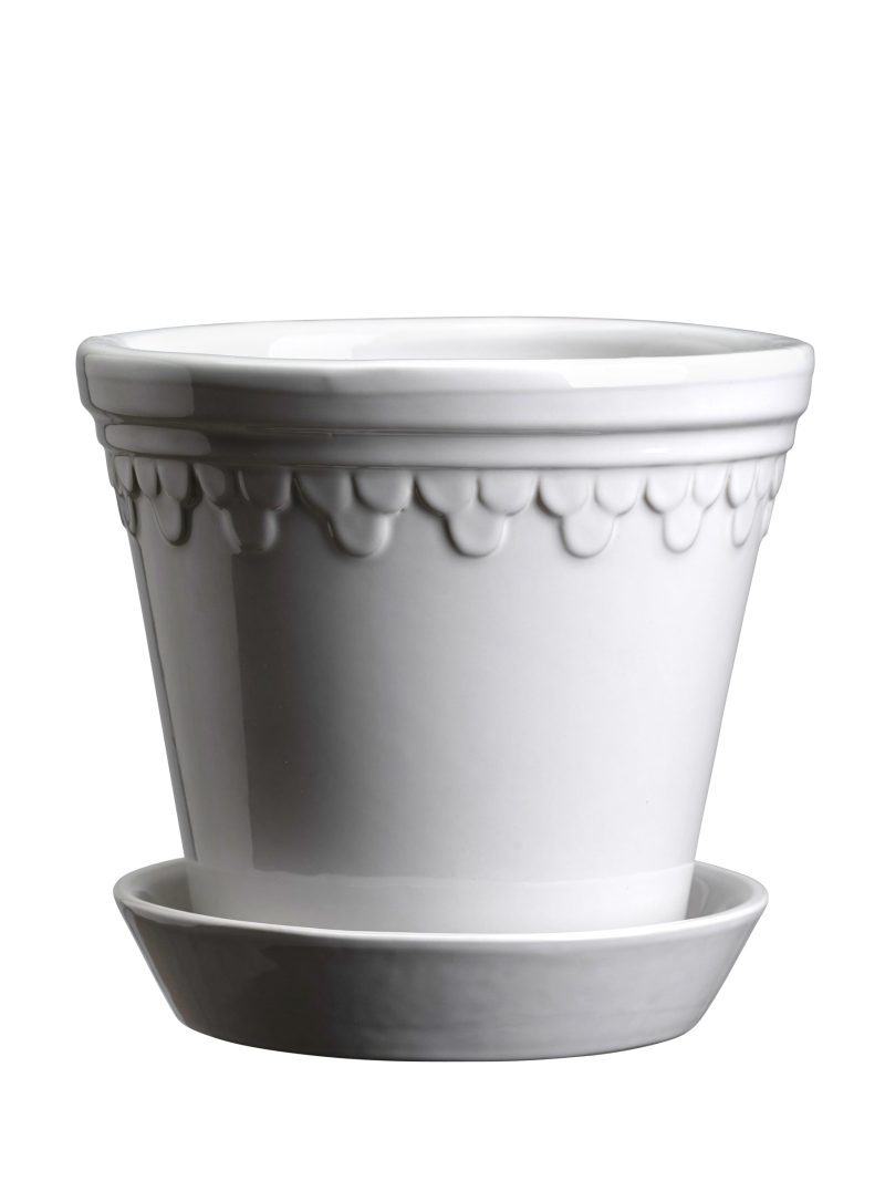 Kobenhavner Glazed Mineral White 16cm Pot with Saucer